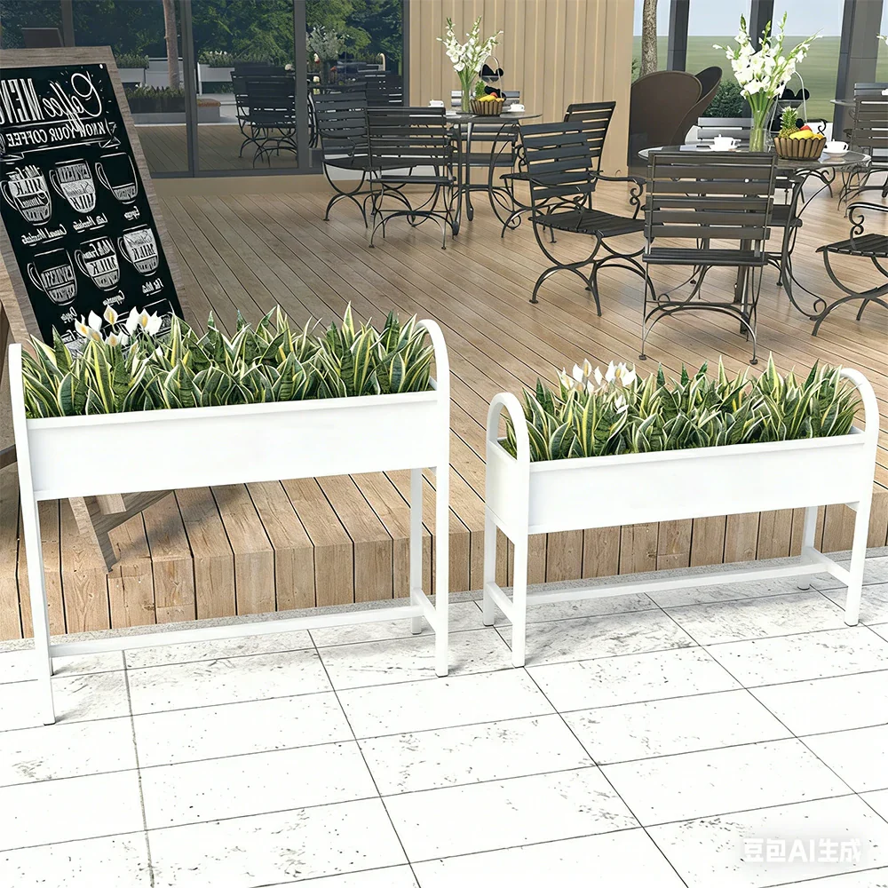 SOLARA Outdoor Planter Box Lightweight Galvanised Steel Modular Design 100/120cm Patio Balcony Cafe Use - White - Image 4