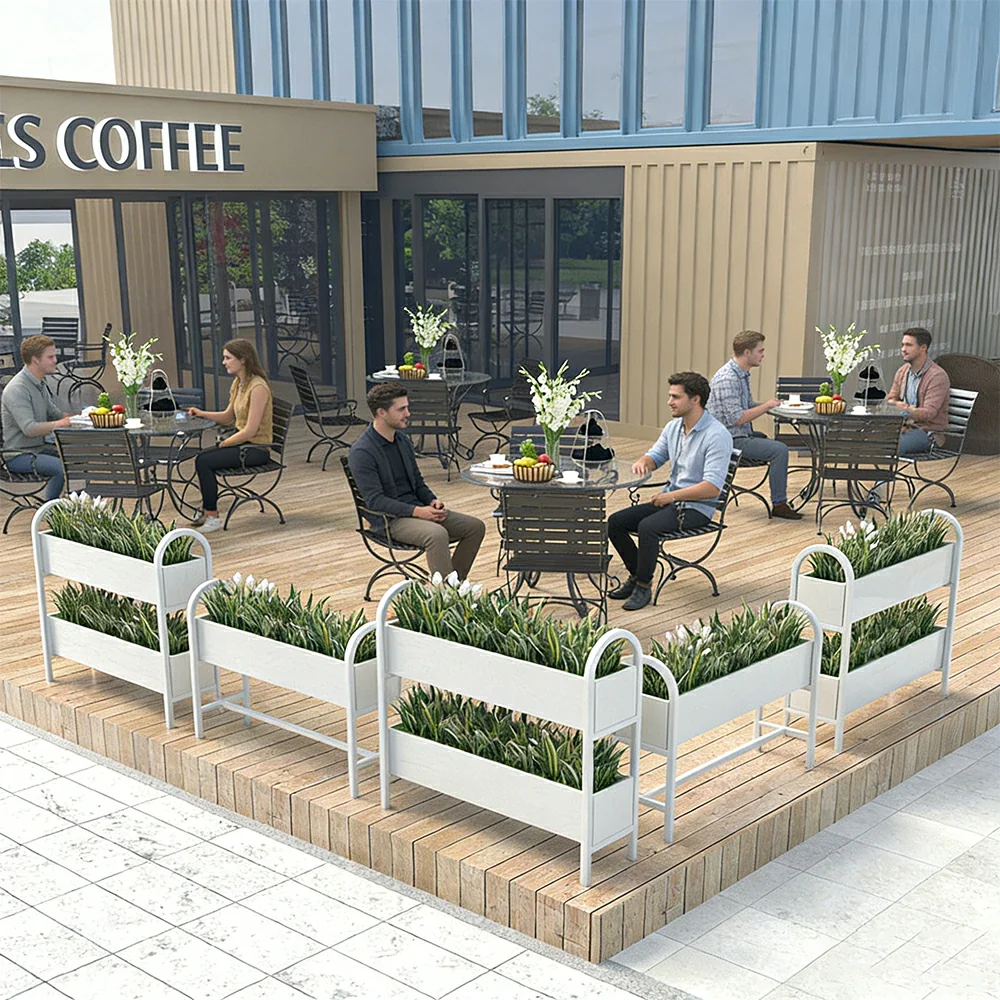 SOLARA Outdoor Planter Box Lightweight Galvanised Steel Modular Design 100/120cm Patio Balcony Cafe Use - White - Image 5