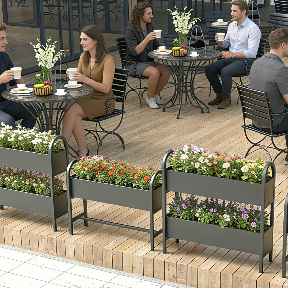 SOLARA Outdoor Planter Box Lightweight Galvanised Steel Modular Design 100/120cm Patio Balcony Cafe Use - Black - Image 5