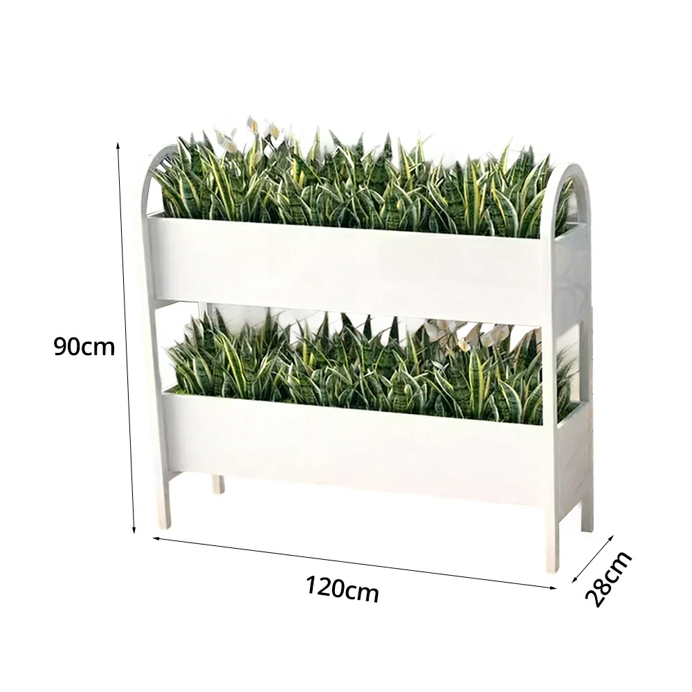 SOLARA Outdoor Planter Box Double Layer Lightweight Galvanised Steel Modular Design 100/120cm Patio Balcony Cafe Use - White - Image 7