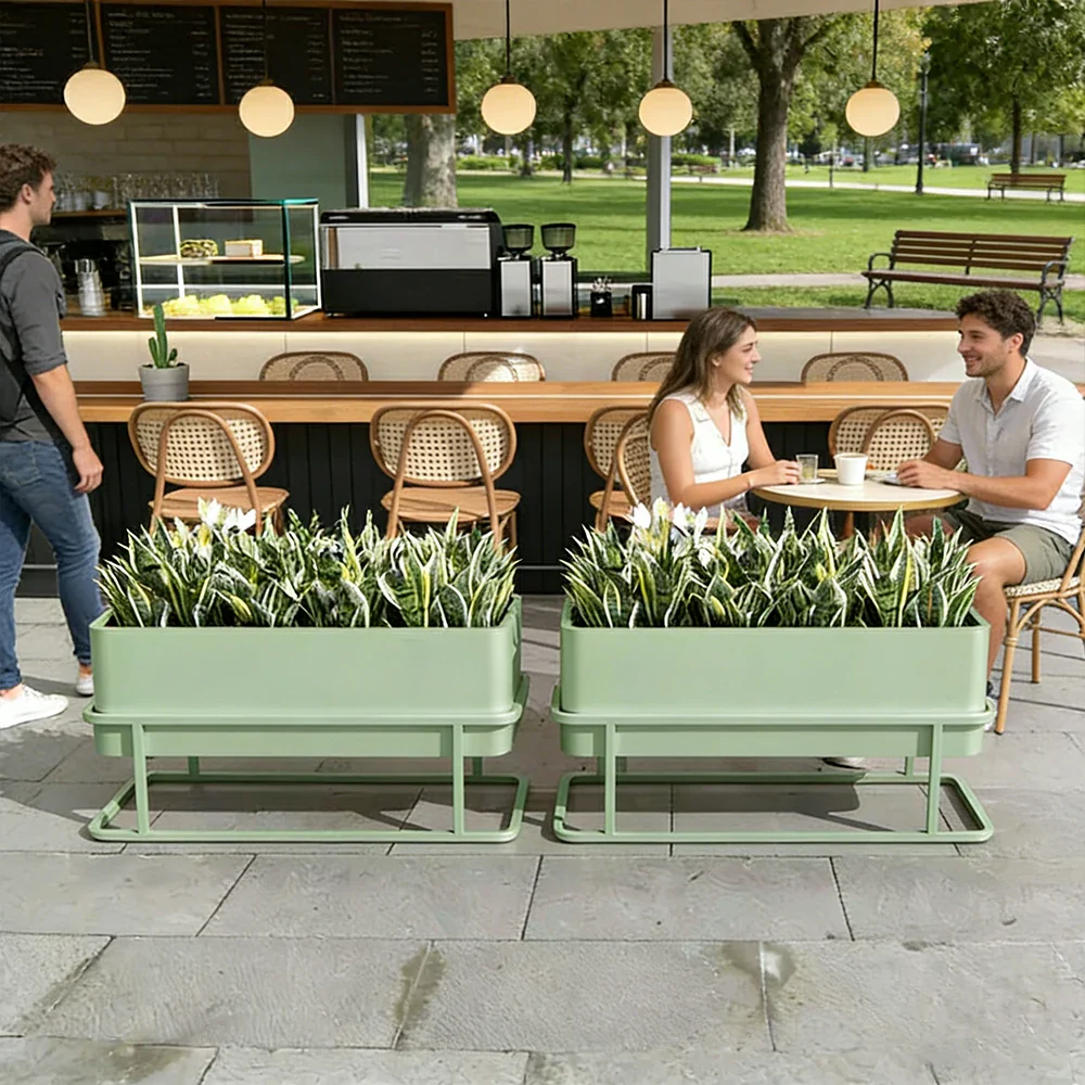 SOLARA Long Outdoor Planter Box Galvanised Steel Rust Resistant 80/100/120cm Patio Cafe Garden Divider Use - Green - Image 2