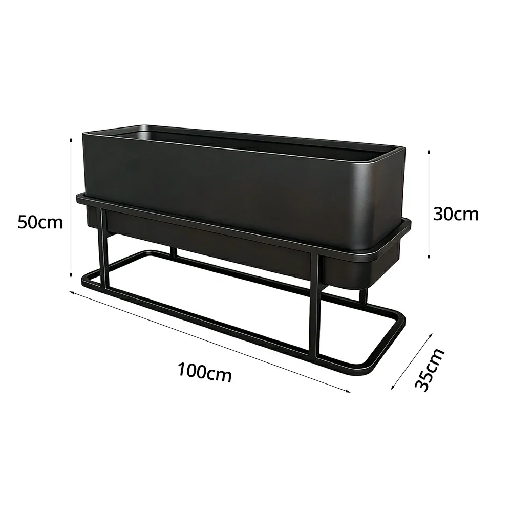 SOLARA Long Outdoor Planter Box Galvanised Steel Rust Resistant 80/100/120cm Patio Cafe Garden Divider Use - Black - Image 7