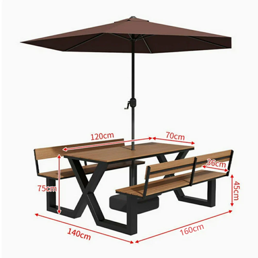 SOLARA Outdoor Table and Bench Set with Umbrella Backrest Design Steel Frame 120/160/200cm Patio Garden Dining Set Weather Resistant - Black - Image 10