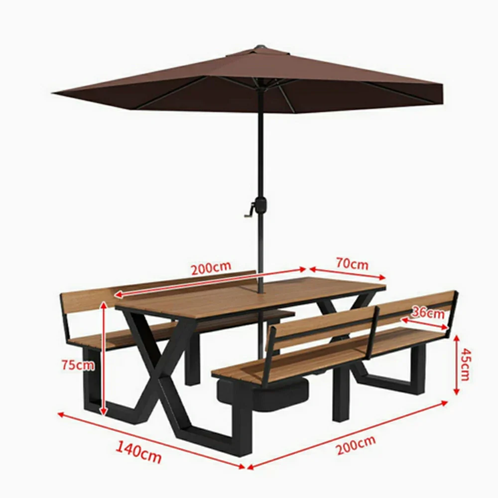 SOLARA Outdoor Table and Bench Set with Umbrella Backrest Design Steel Frame 120/160/200cm Patio Garden Dining Set Weather Resistant - Black - Image 11
