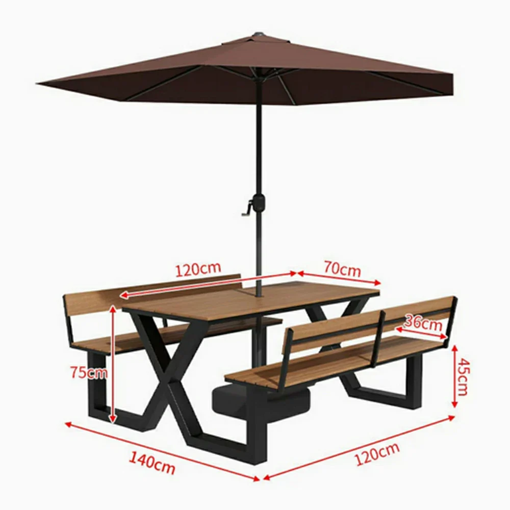 SOLARA Outdoor Table and Bench Set with Umbrella Backrest Design Steel Frame 120/160/200cm Patio Garden Dining Set Weather Resistant - Black - Image 9