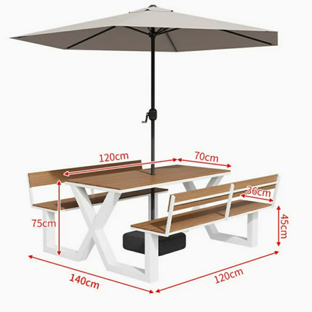 SOLARA Outdoor Table and Bench Set with Umbrella Backrest Design Steel Frame 120/160/200cm Patio Garden Dining Set Weather Resistant - White - Image 9