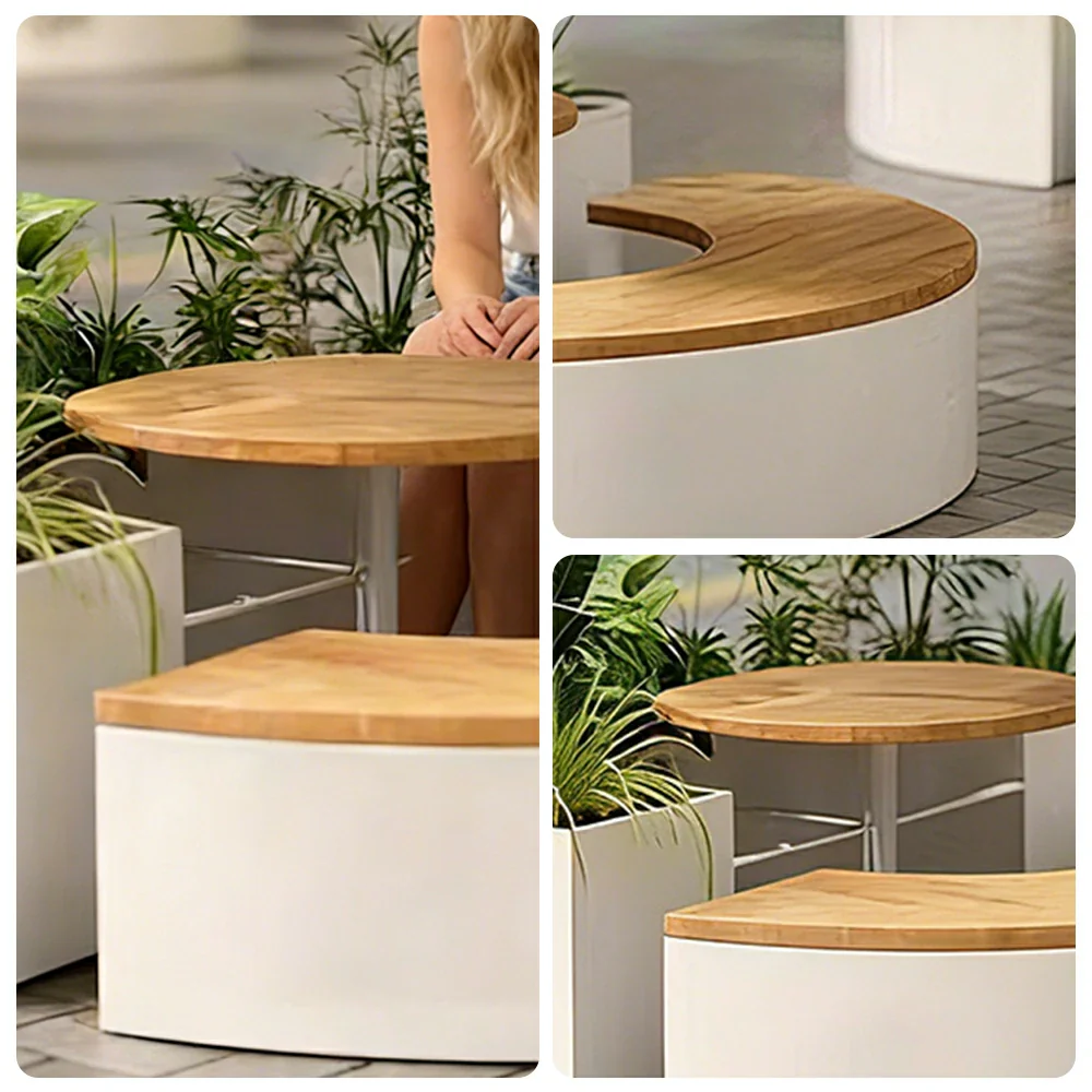 SOLARA Circular Planter Bench Integrated Seat and Table 140/160cm for Outdoor Squares Courtyards Parks - White - Image 3