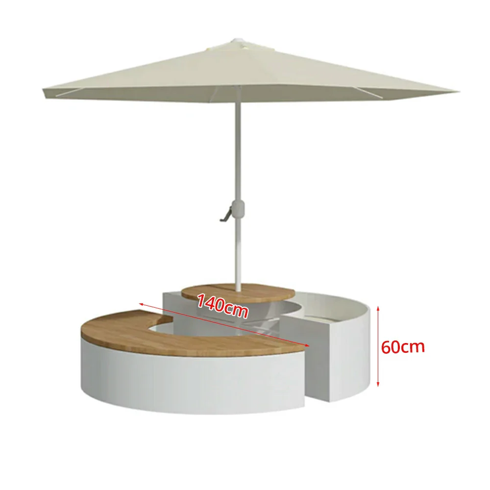 SOLARA Circular Planter Bench with Umbrella Integrated Seat and Table 140/160cm for Outdoor Squares Courtyards Parks - White - Image 6