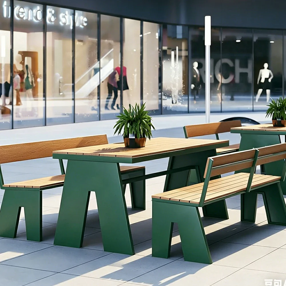 SOLARA Outdoor Table and Bench Set Waterproof WPC and Metal Frame 120/140/160cm for Garden Patio Hotel - Green - Image 4