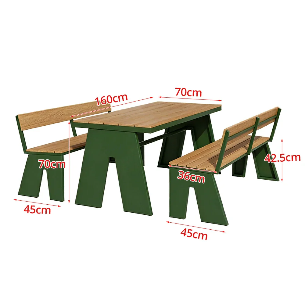 SOLARA Outdoor Table and Bench Set Waterproof WPC and Metal Frame 120/140/160cm for Garden Patio Hotel - Green - Image 8