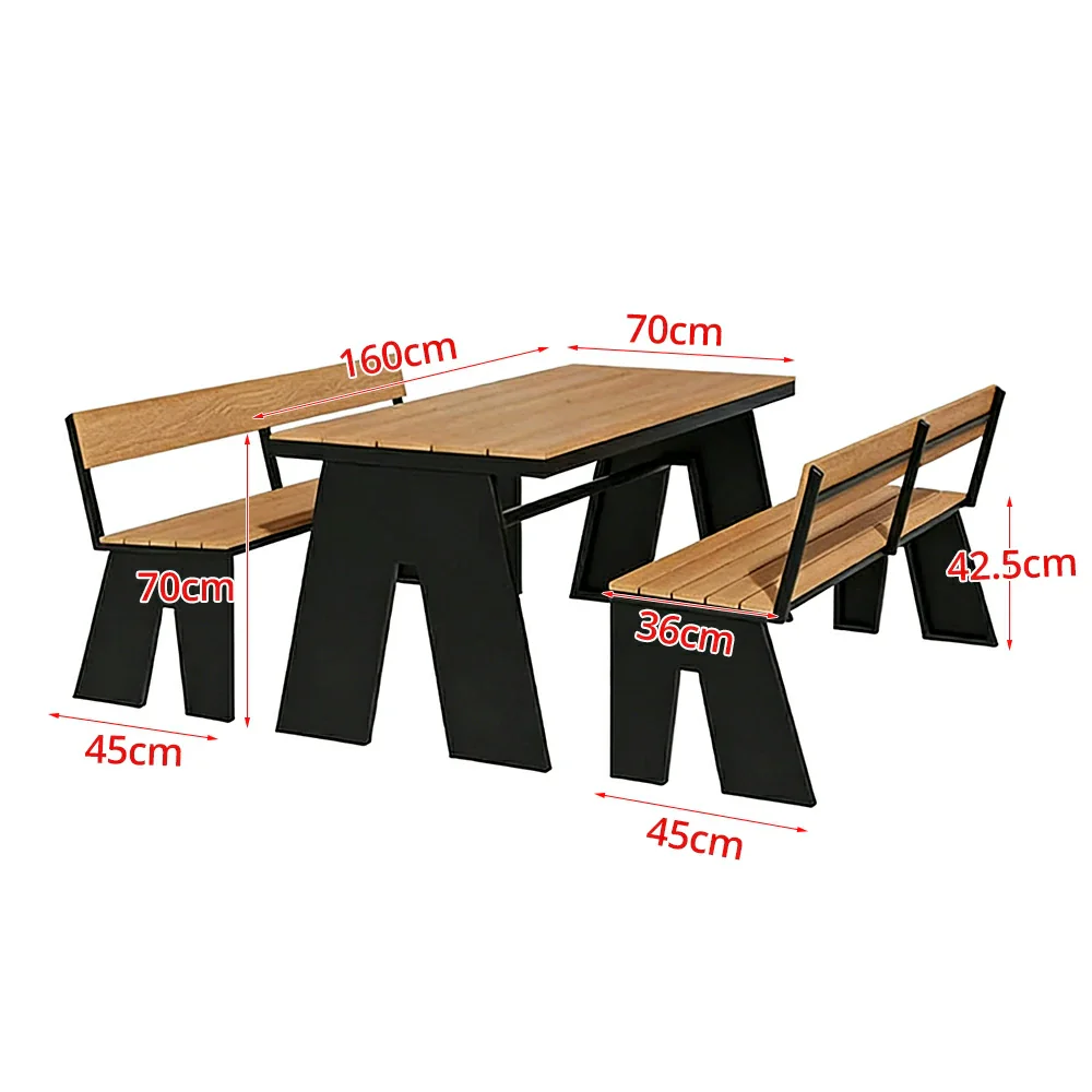 SOLARA Outdoor Table and Bench Set Waterproof WPC and Metal Frame 120/140/160cm for Garden Patio Hotel - Black - Image 8