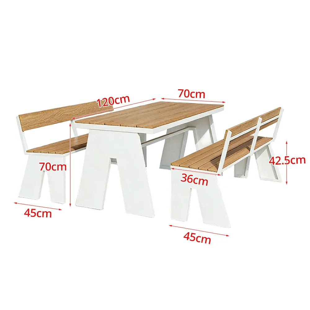 SOLARA Outdoor Table and Bench Set Waterproof WPC and Metal Frame 120/140/160cm for Garden Patio Hotel - White - Image 6