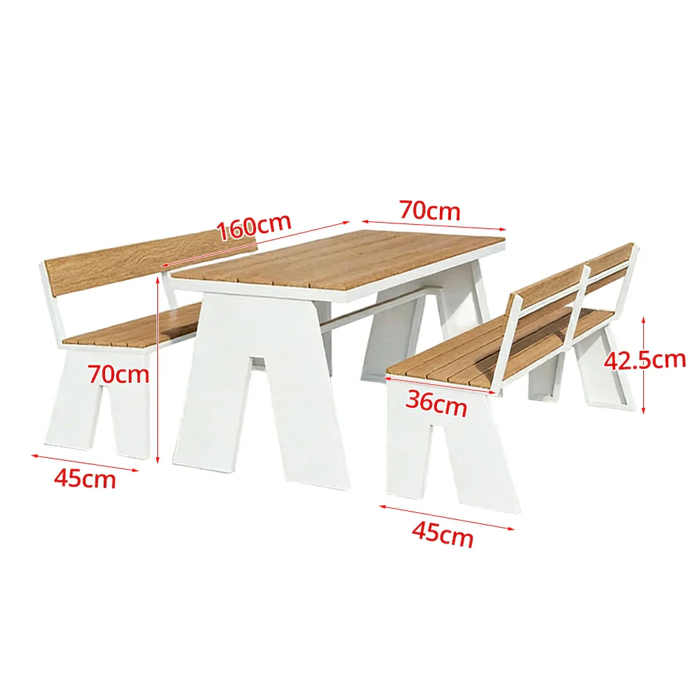 SOLARA Outdoor Table and Bench Set Waterproof WPC and Metal Frame 120/140/160cm for Garden Patio Hotel - White - Image 8