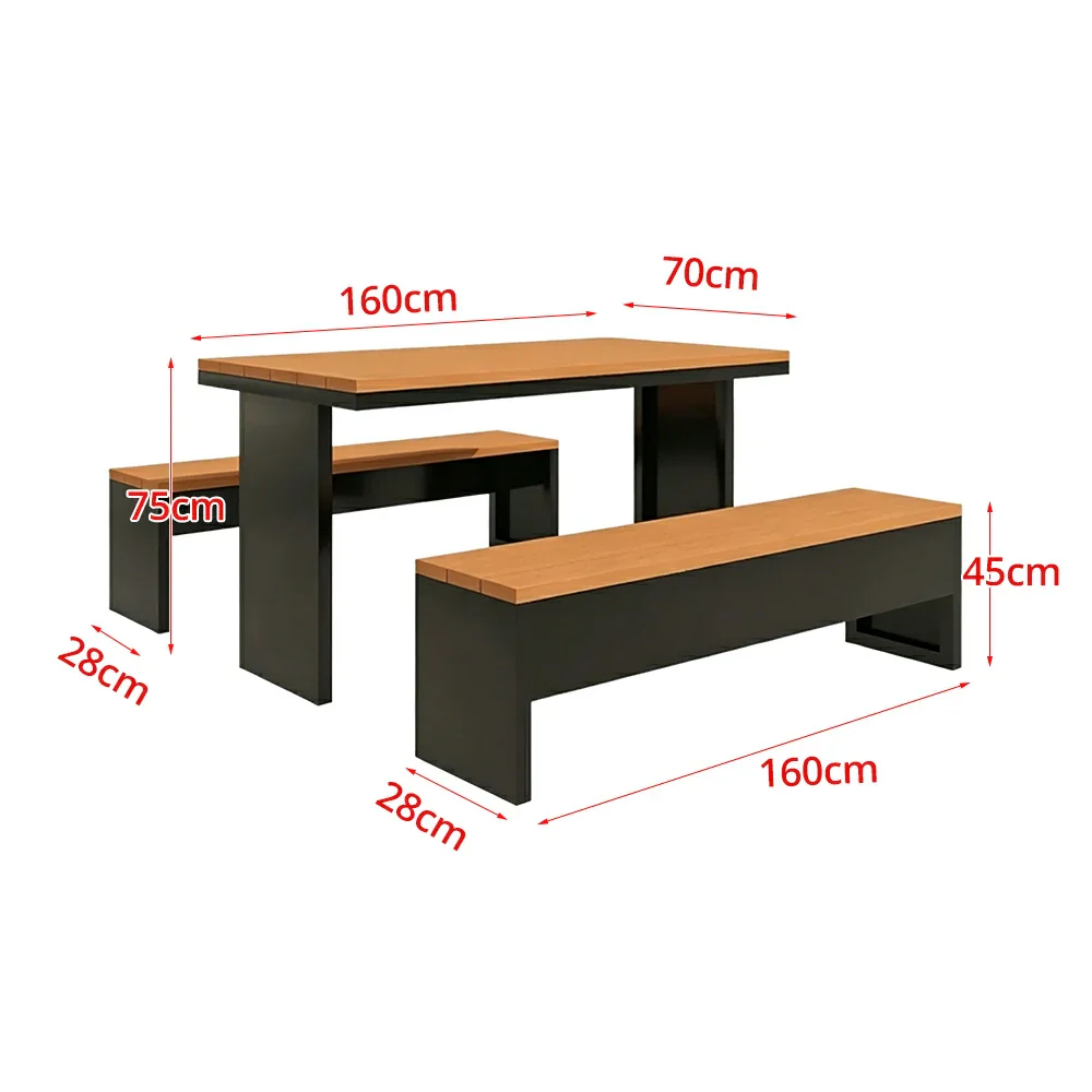 SOLARA Outdoor Table Bench Set Heavy Duty Metal Frame 120/140/160cm Patio Garden Cafe Use - Black - Image 8
