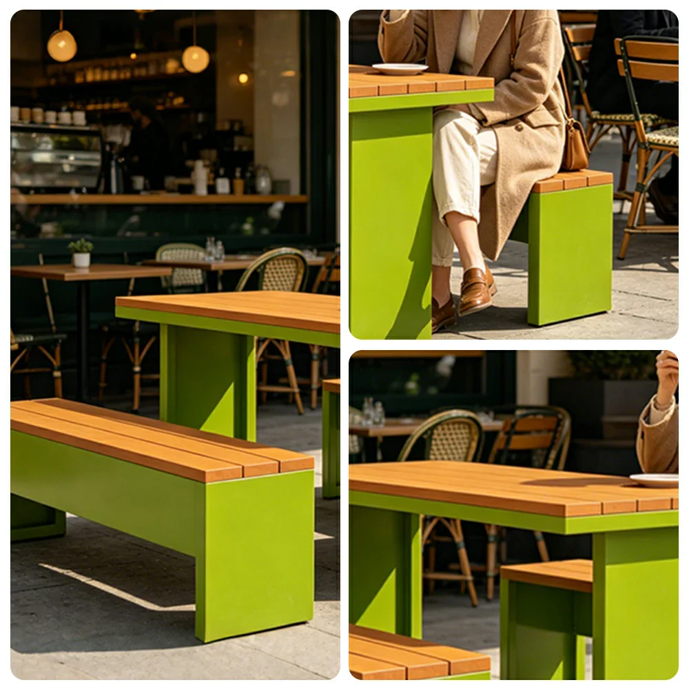 SOLARA Outdoor Table Bench Set Heavy Duty Metal Frame 120/140/160cm Patio Garden Cafe Use - Green - Image 3