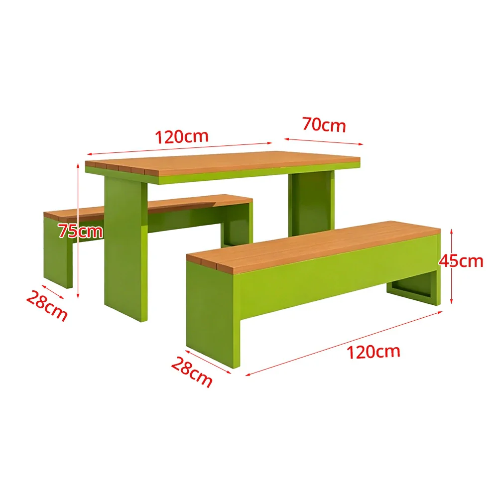 SOLARA Outdoor Table Bench Set Heavy Duty Metal Frame 120/140/160cm Patio Garden Cafe Use - Green - Image 6