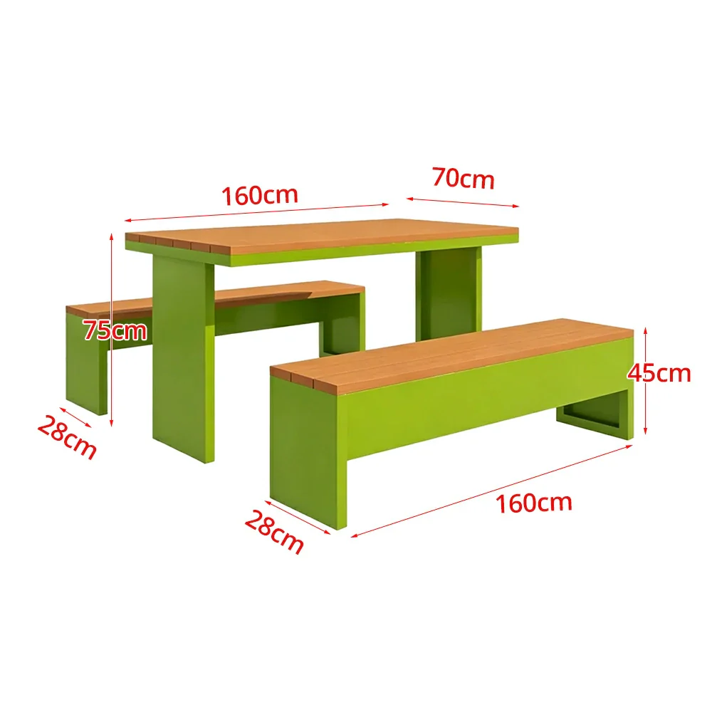 SOLARA Outdoor Table Bench Set Heavy Duty Metal Frame 120/140/160cm Patio Garden Cafe Use - Green - Image 8