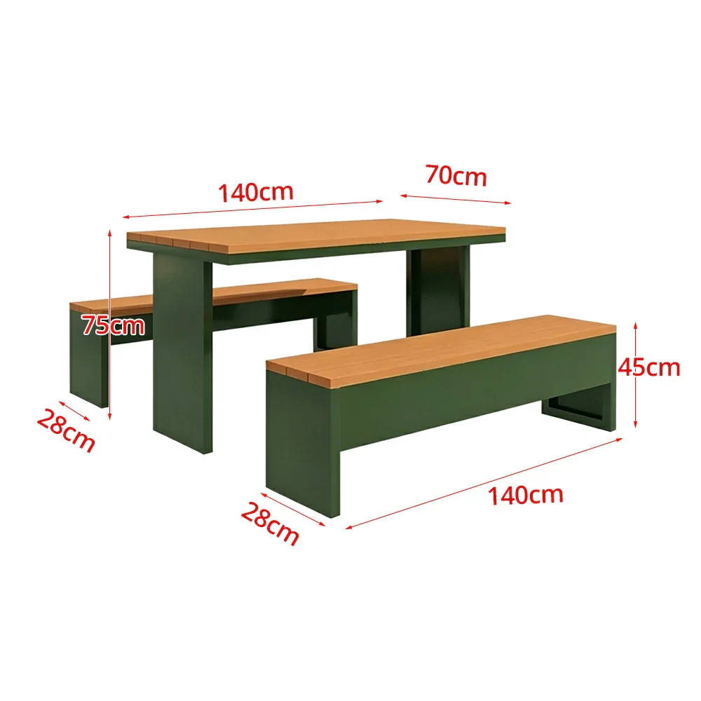 SOLARA Outdoor Table Bench Set Heavy Duty Metal Frame 120/140/160cm Patio Garden Cafe Use - Dark Green - Image 7