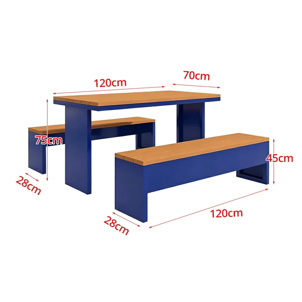 SOLARA Outdoor Table Bench Set Heavy Duty Metal Frame 120/140/160cm Patio Garden Cafe Use - Blue - Image 6