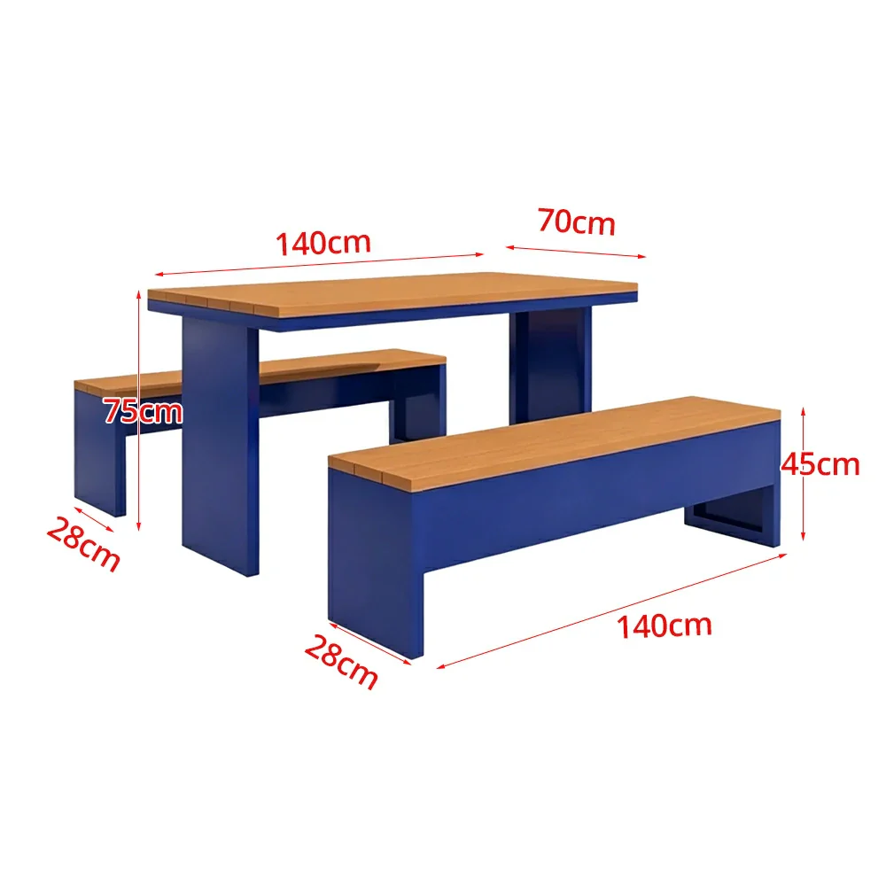 SOLARA Outdoor Table Bench Set Heavy Duty Metal Frame 120/140/160cm Patio Garden Cafe Use - Blue - Image 7