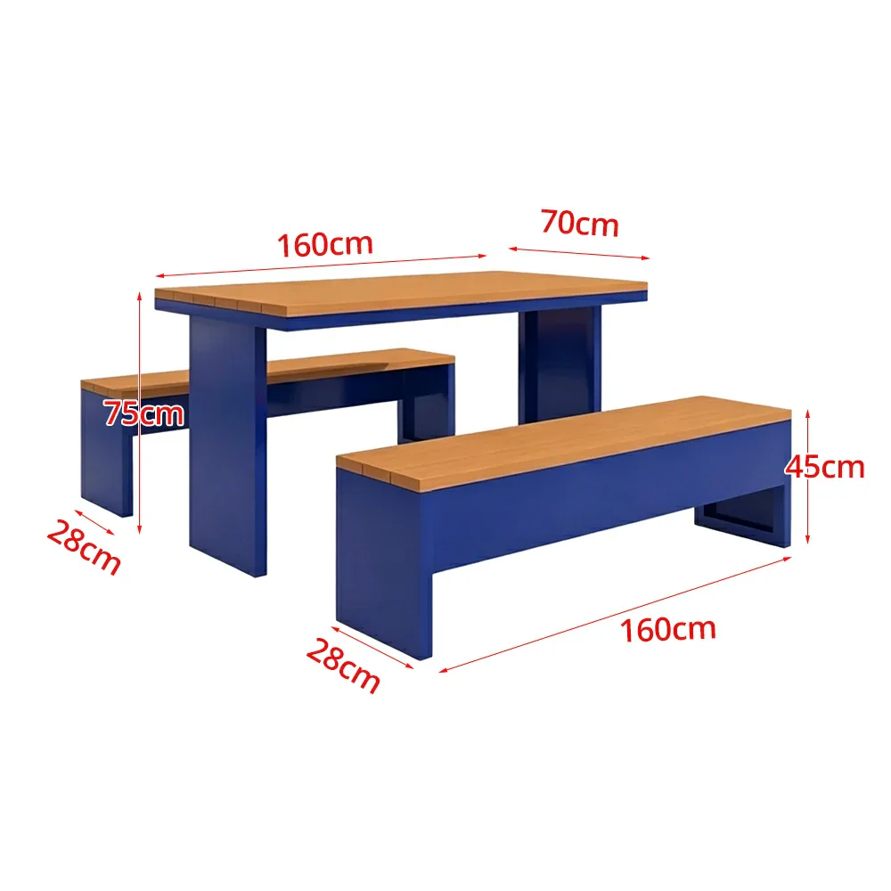 SOLARA Outdoor Table Bench Set Heavy Duty Metal Frame 120/140/160cm Patio Garden Cafe Use - Blue - Image 8