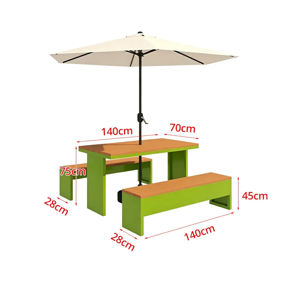 SOLARA Outdoor Table Bench Set with Umbrella Heavy Duty Metal Frame 120/140/160cm Patio Garden Cafe Use - Green - Image 7