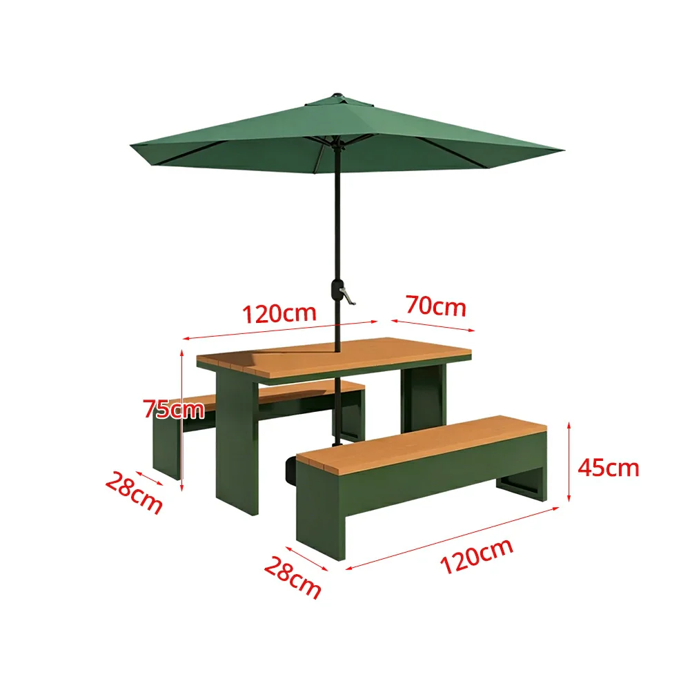 SOLARA Outdoor Table Bench Set with Umbrella Heavy Duty Metal Frame 120/140/160cm Patio Garden Cafe Use - Dark Green - Image 6