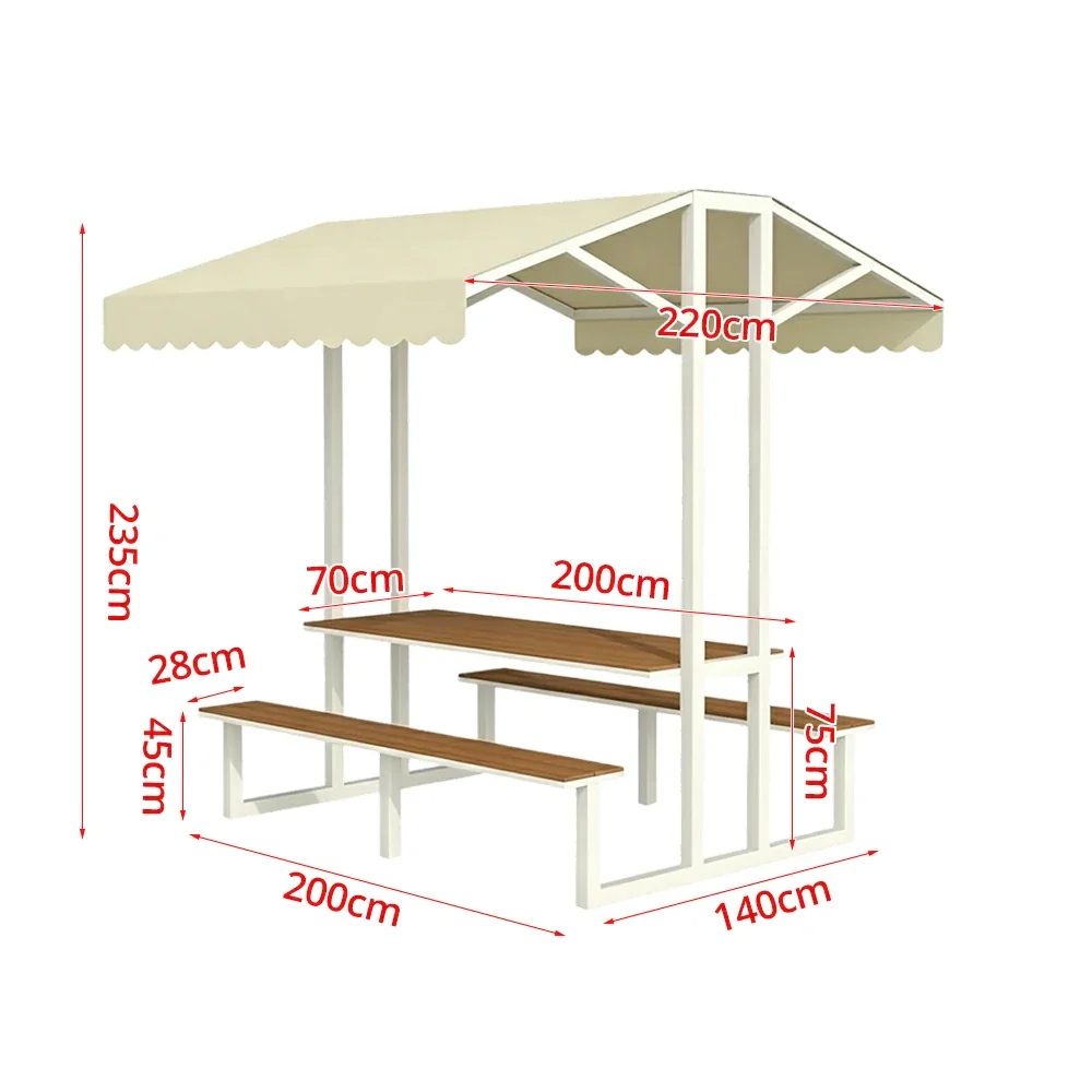 SOLARA Outdoor Table Bench Set with Canopy Metal Frame WPC Surface 120/160/200cm for Patio Garden Cafe - White - Image 11