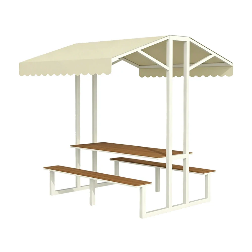 SOLARA Outdoor Table Bench Set with Canopy Metal Frame WPC Surface 120/160/200cm for Patio Garden Cafe - White - Image 2