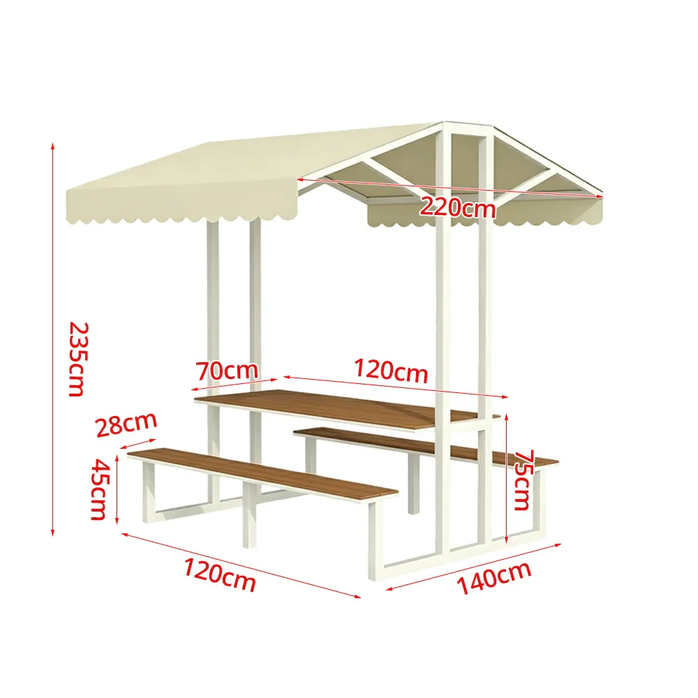 SOLARA Outdoor Table Bench Set with Canopy Metal Frame WPC Surface 120/160/200cm for Patio Garden Cafe - White - Image 9