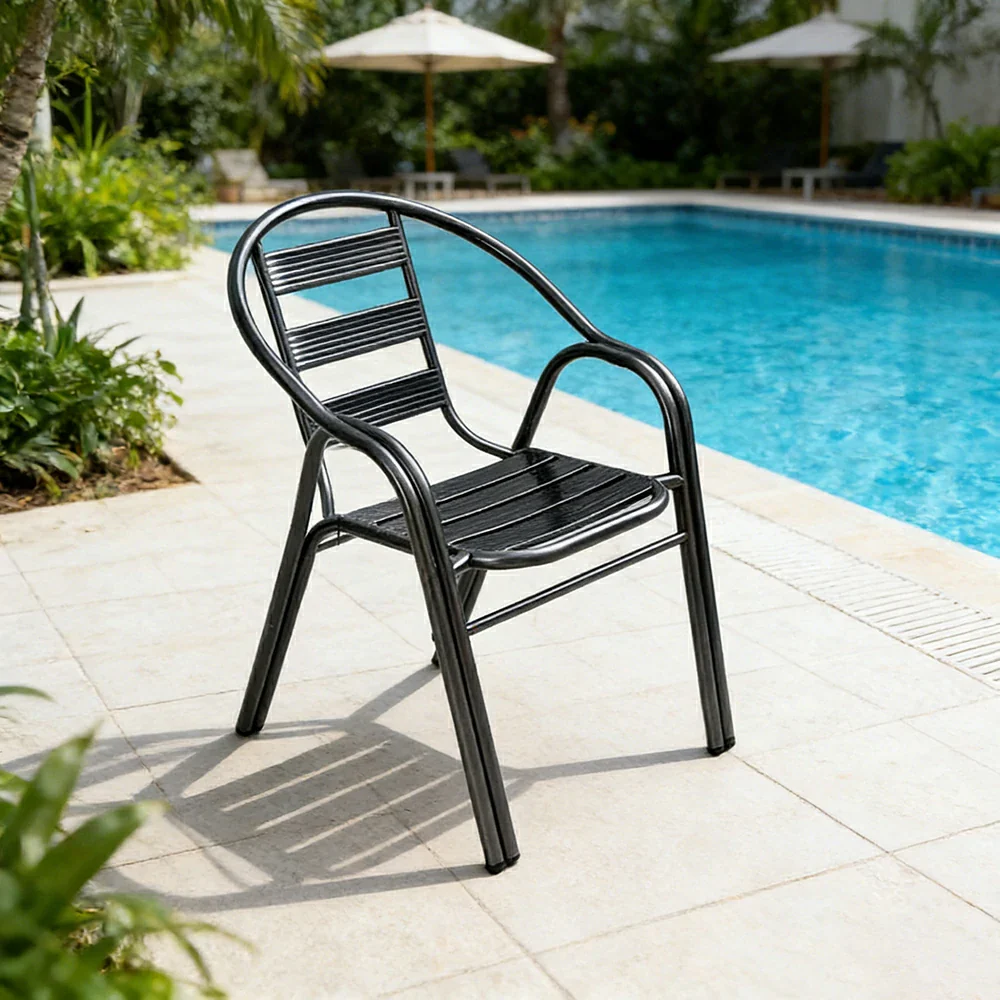 SOLARA Stainless Steel Outdoor Chair Weather Resistant Heavy Duty Reinforced Frame Patio Garden Balcony Seating - Black - Image 4