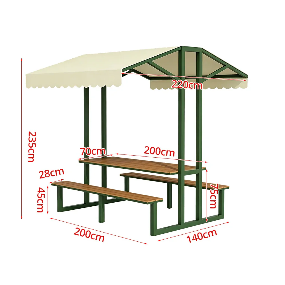 SOLARA Outdoor Table Bench Set with Canopy Metal Frame WPC Surface 120/160/200cm for Patio Garden Cafe - Dark Green - Image 11