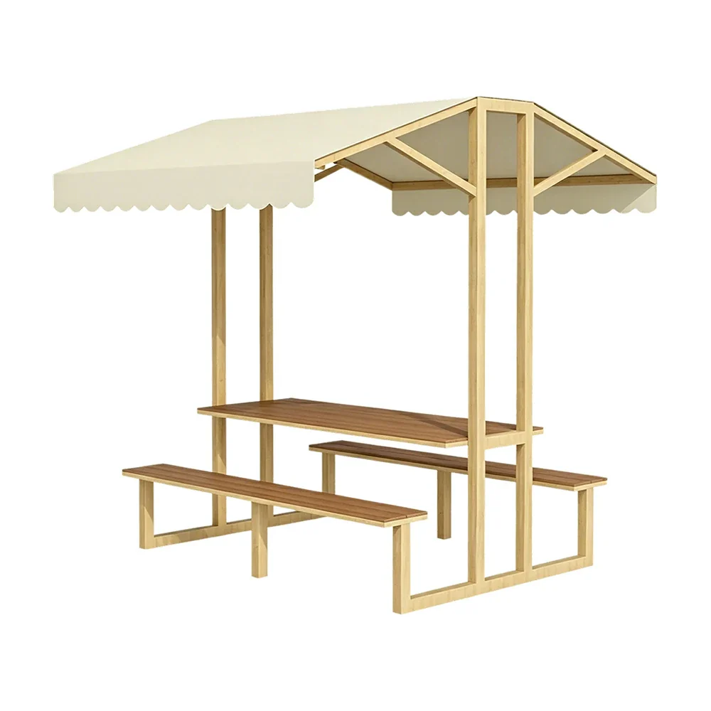 SOLARA Outdoor Table Bench Set with Canopy Metal Frame WPC Surface 120/160/200cm for Patio Garden Cafe - Wood - Image 4