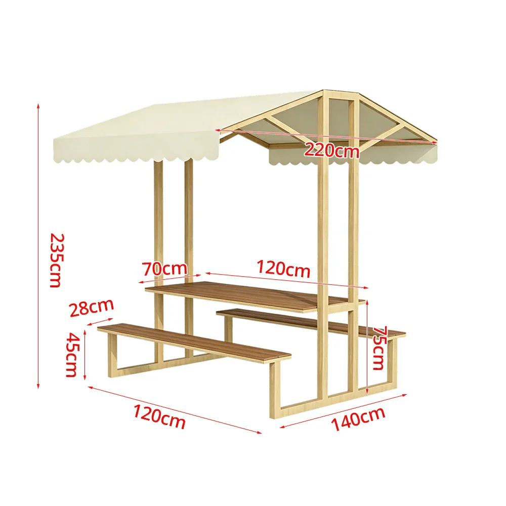 SOLARA Outdoor Table Bench Set with Canopy Metal Frame WPC Surface 120/160/200cm for Patio Garden Cafe - Wood - Image 9