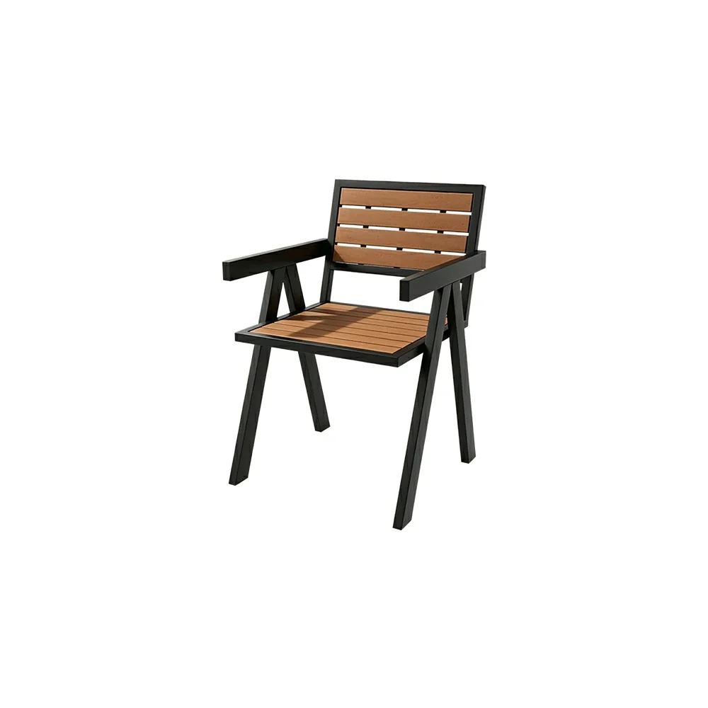 SOLARA Outdoor Chair Set of 4 WPC Seat Galvanised Steel Frame for Patio Garden Cafe Balcony - Black