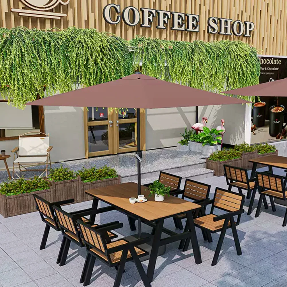 SOLARA Outdoor Chair Set of 4 WPC Seat Galvanised Steel Frame for Patio Garden Cafe Balcony - Black - Image 2