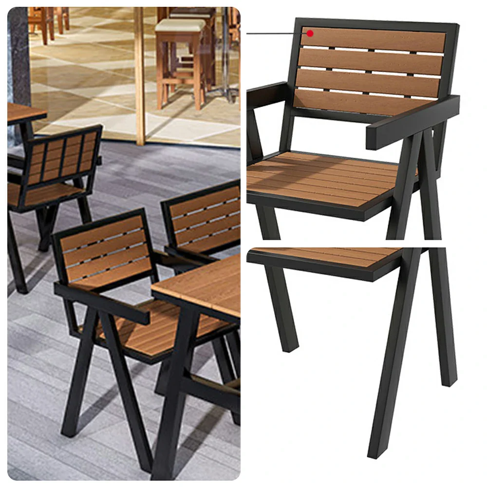 SOLARA Outdoor Chair Set of 4 WPC Seat Galvanised Steel Frame for Patio Garden Cafe Balcony - Black - Image 3