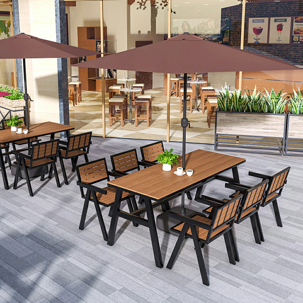 SOLARA Outdoor Chair Set of 4 WPC Seat Galvanised Steel Frame for Patio Garden Cafe Balcony - Black - Image 4
