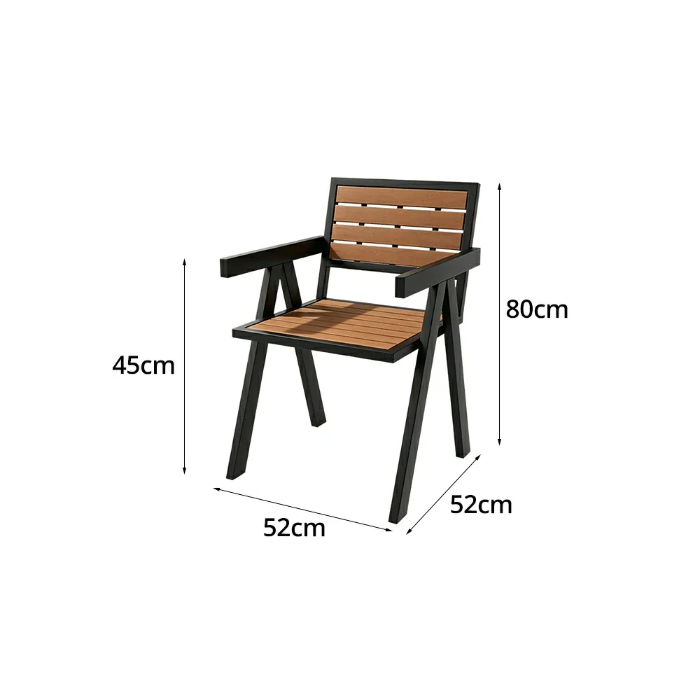 SOLARA Outdoor Chair Set of 4 WPC Seat Galvanised Steel Frame for Patio Garden Cafe Balcony - Black - Image 5