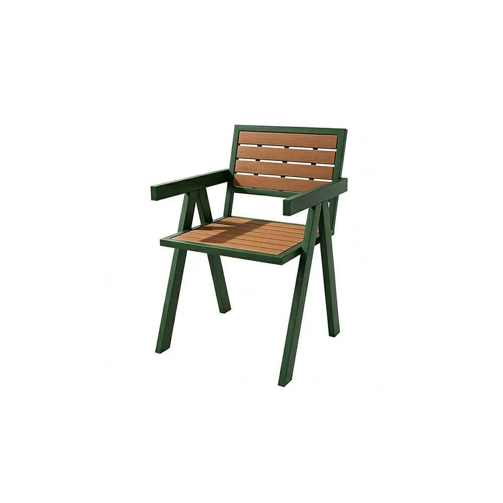 SOLARA Outdoor Chair Set of 4 WPC Seat Galvanised Steel Frame for Patio Garden Cafe Balcony - Dark Green