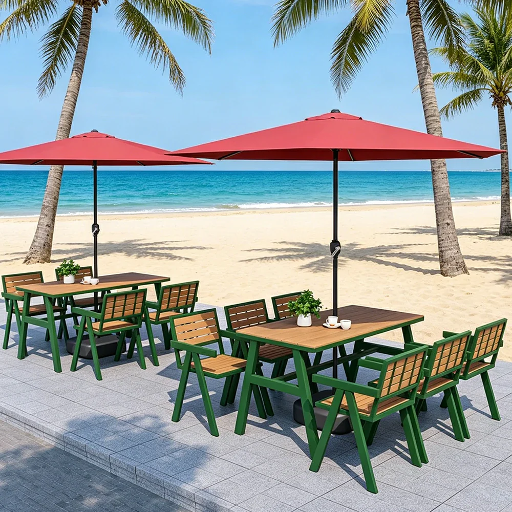 SOLARA Outdoor Chair Set of 4 WPC Seat Galvanised Steel Frame for Patio Garden Cafe Balcony - Dark Green - Image 3