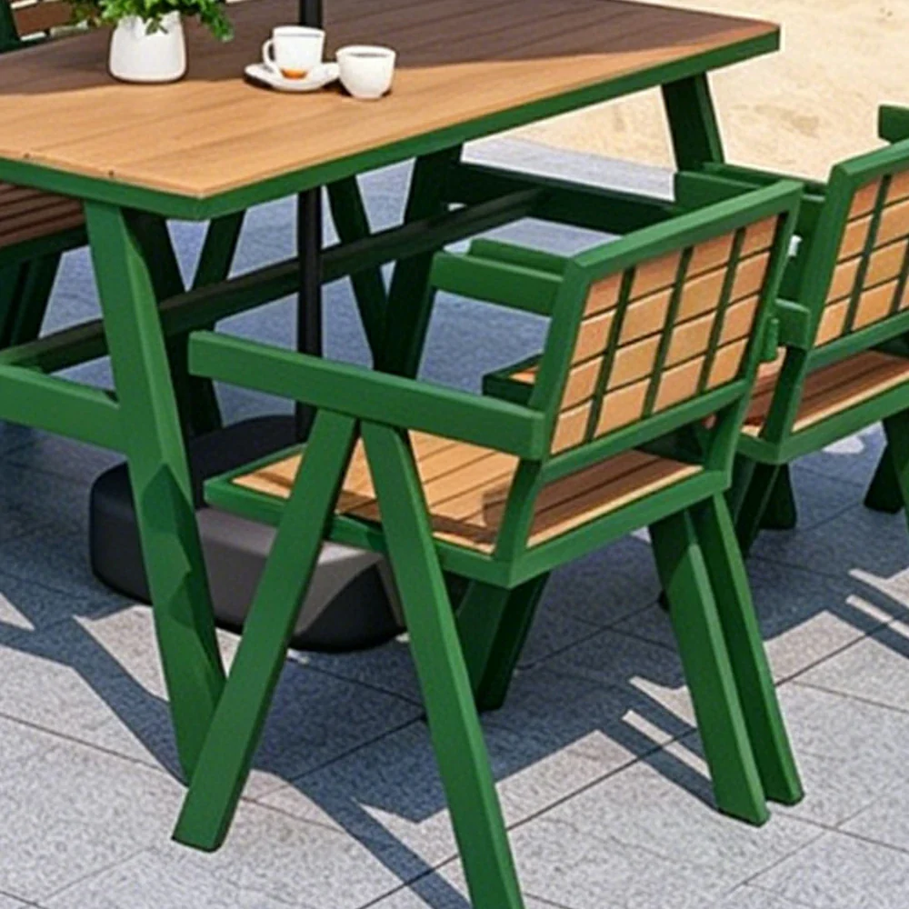 SOLARA Outdoor Chair Set of 4 WPC Seat Galvanised Steel Frame for Patio Garden Cafe Balcony - Dark Green - Image 4