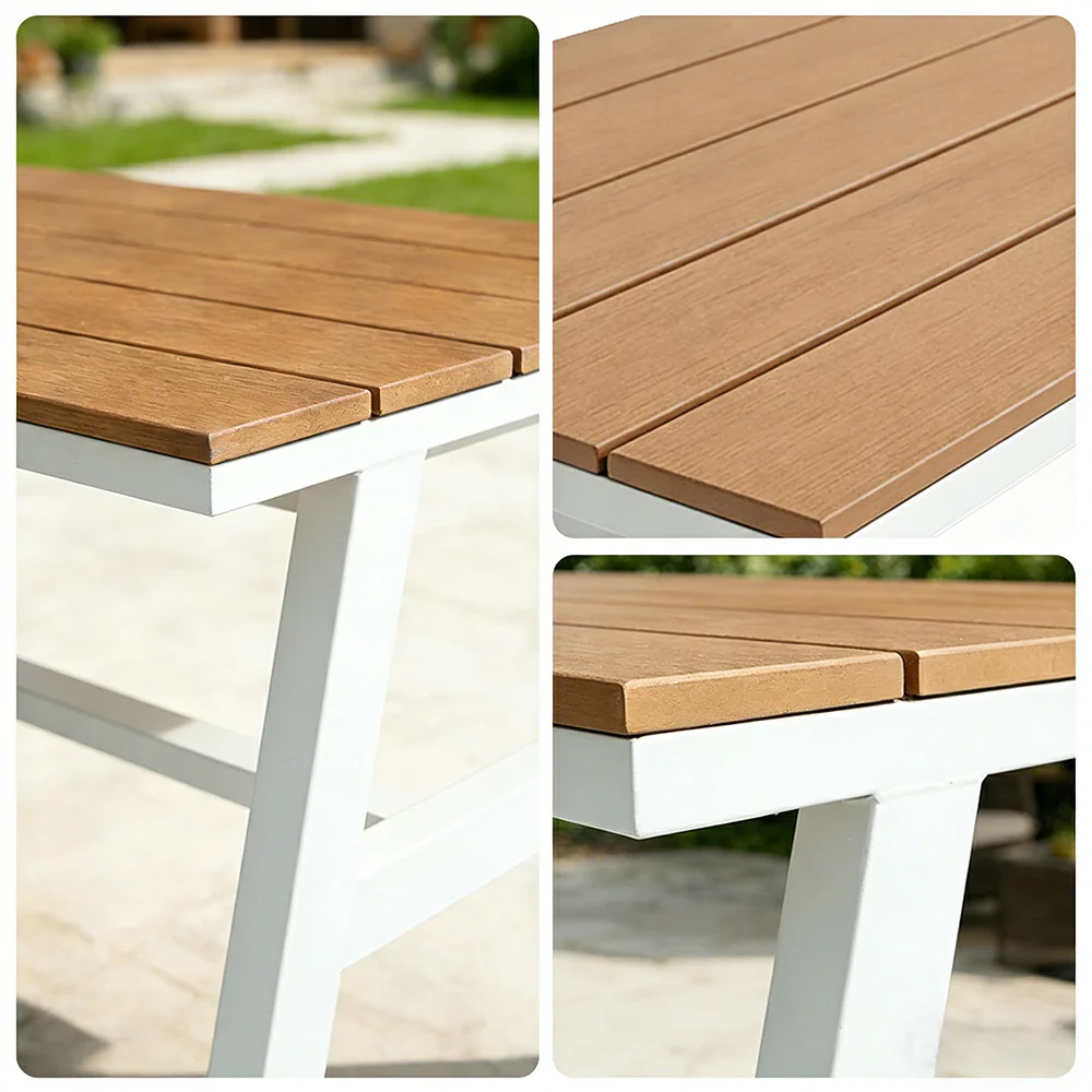 SOLARA Outdoor Dining Table WPC Top Heavy Duty Steel Frame 120/140/160cm for Patio Garden Cafe Restaurant - White - Image 3