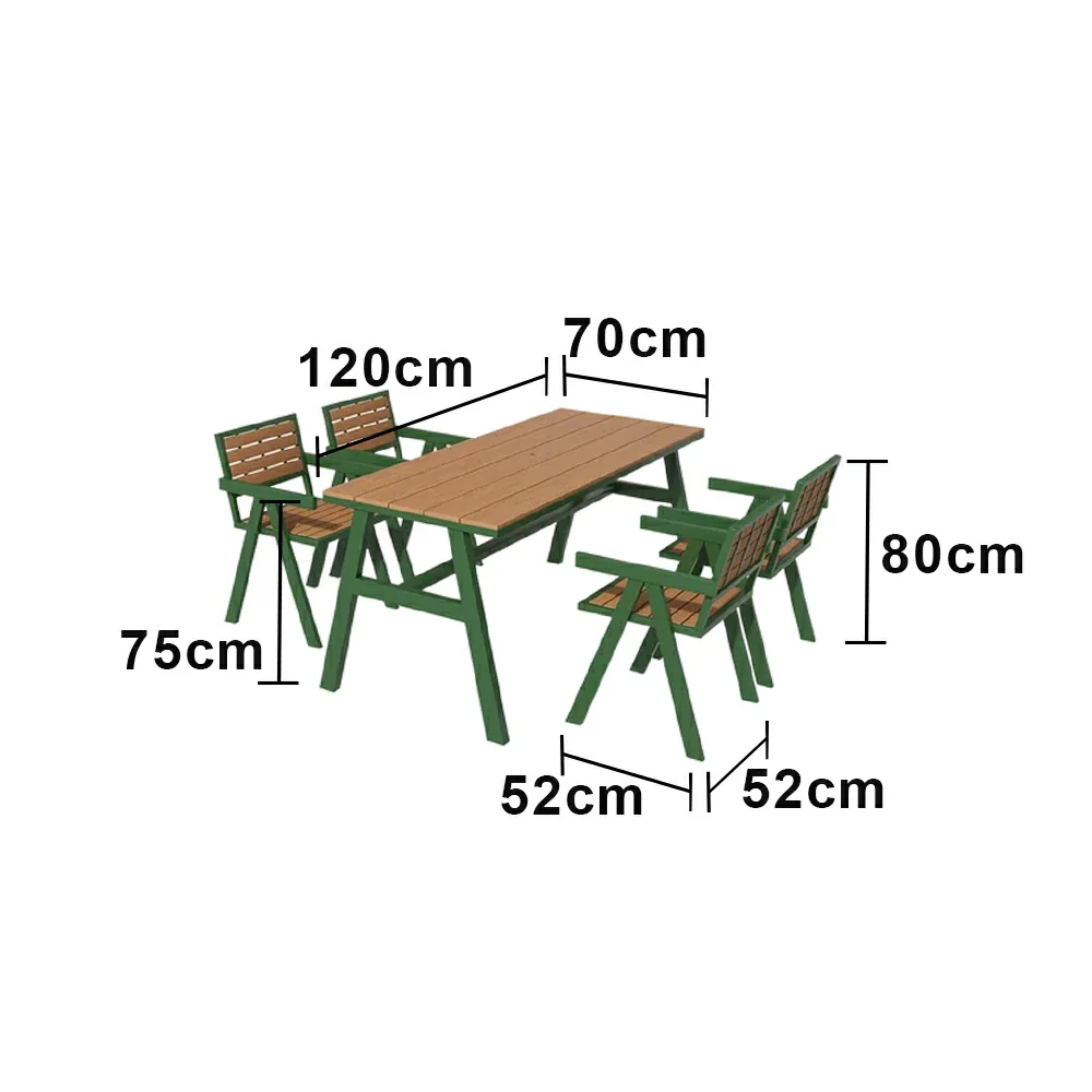 SOLARA Outdoor Dining Table Set 4 Chairs 120/140/160cm Patio Garden Cafe Use - Green - Image 6