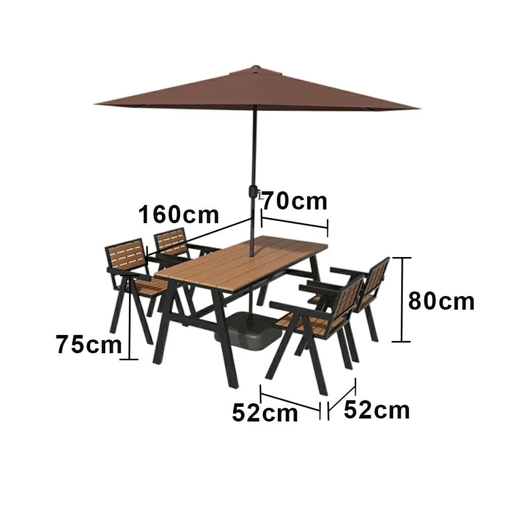 SOLARA Outdoor Table Chair Set with Umbrella 120/140/160cm Patio Garden Cafe Dining Set - Black - Image 8