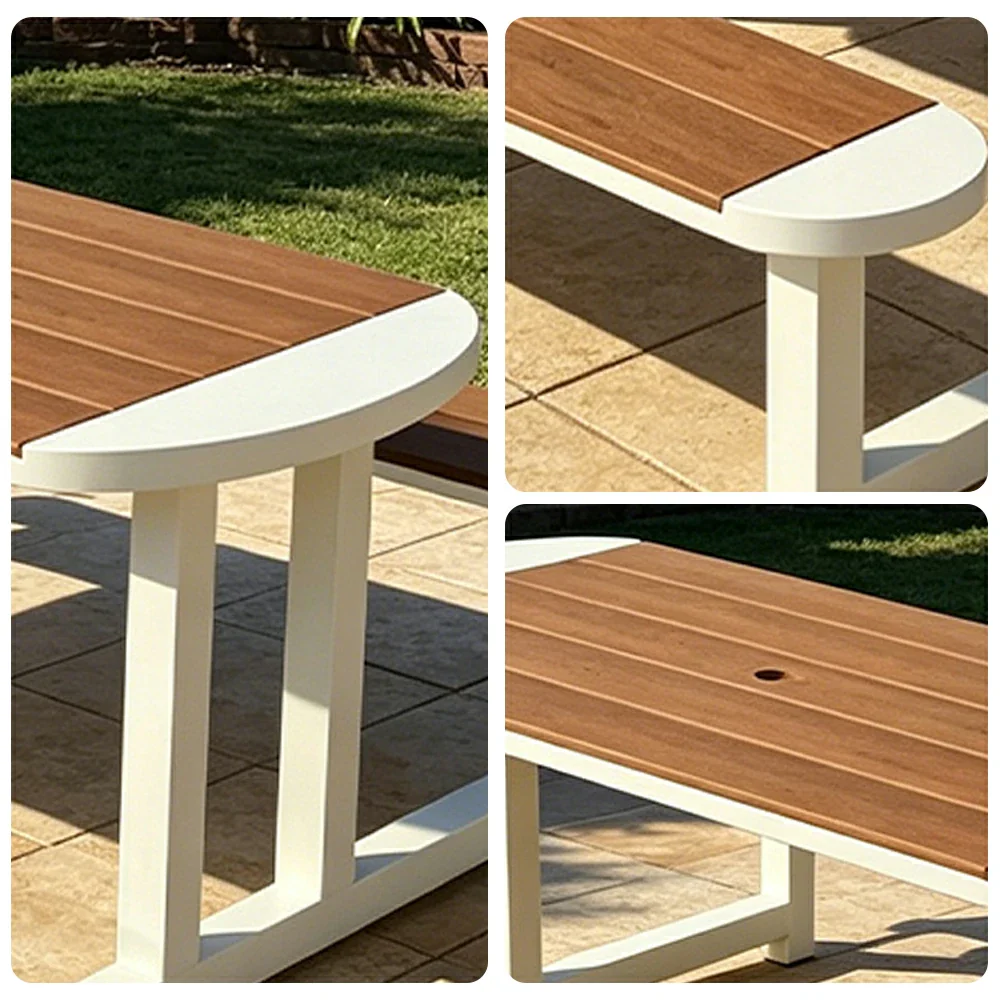 SOLARA Outdoor Picnic Table Bench Set 120/150cm Patio Garden Cafe Dining Use - White - Image 3