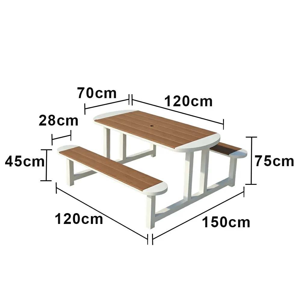 SOLARA Outdoor Picnic Table Bench Set 120/150cm Patio Garden Cafe Dining Use - White - Image 6