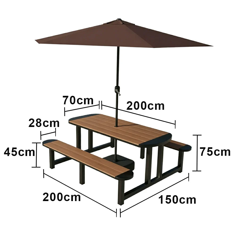 SOLARA Outdoor Picnic Table Bench Set with Umbrella 120/150cm Patio Garden Cafe Dining Use - Black - Image 8