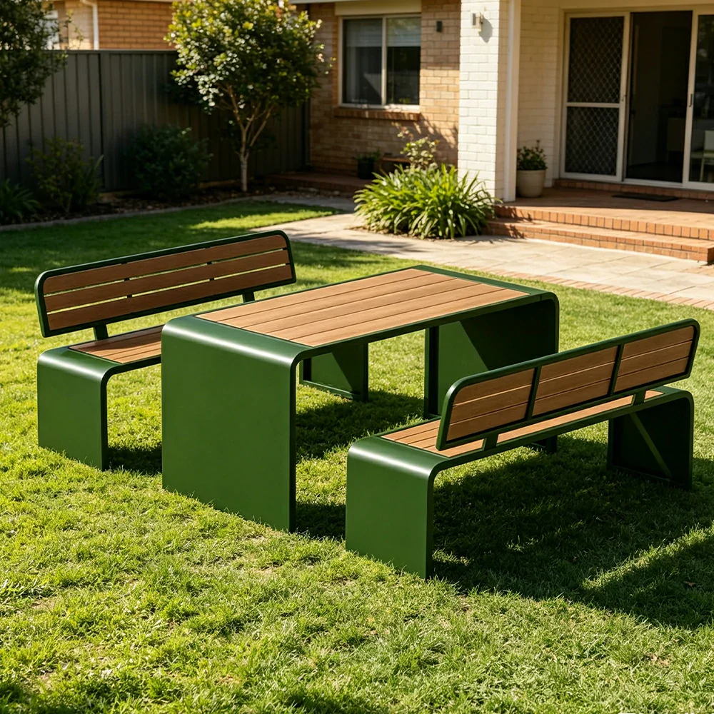 SOLARA Outdoor Table Bench Set Backrest Seating 120/160/200cm Patio Garden Cafe Dining Set - Green - Image 4