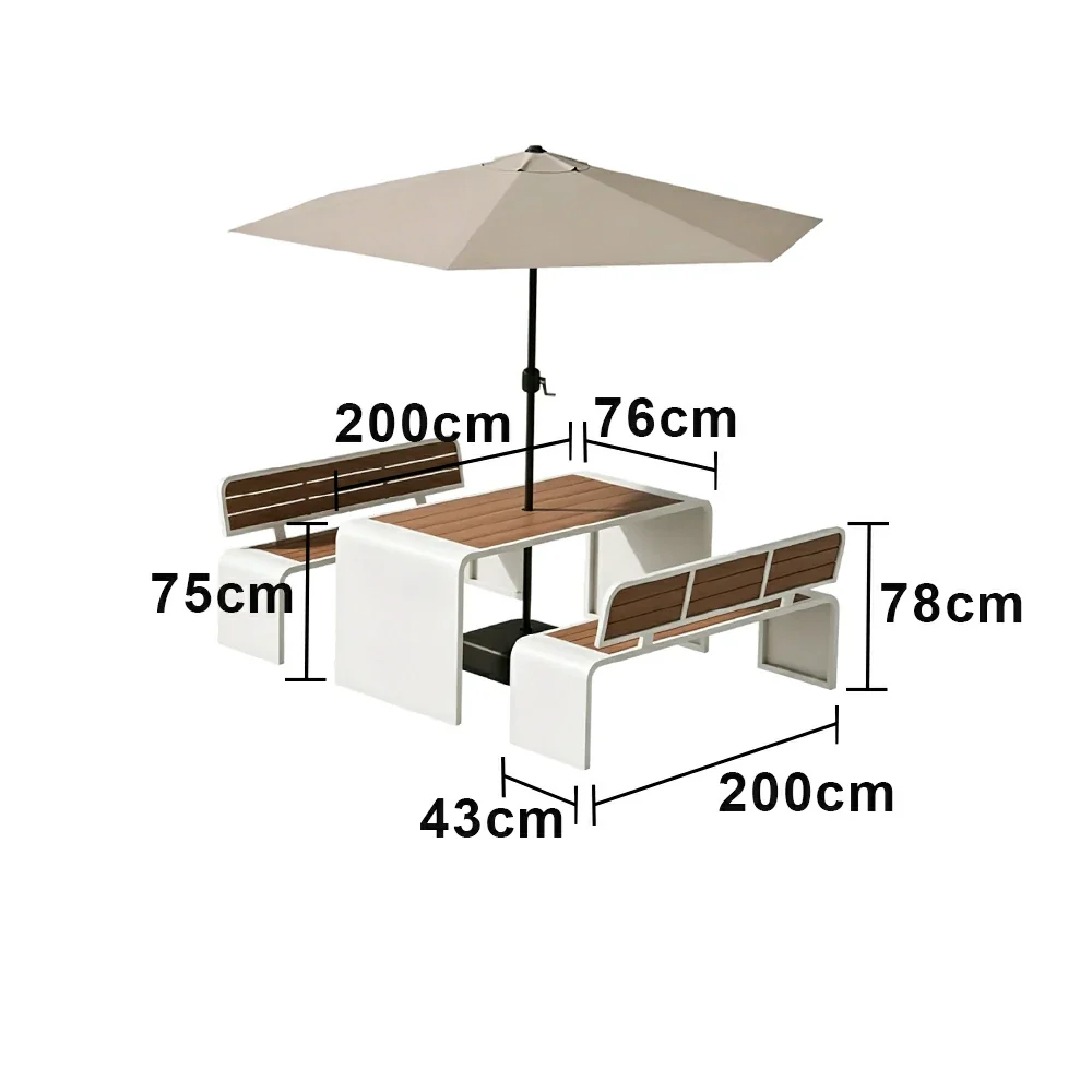 SOLARA Outdoor Table Bench Set with Umbrella 120/160/200cm Patio Garden Cafe Dining Set - White - Image 8